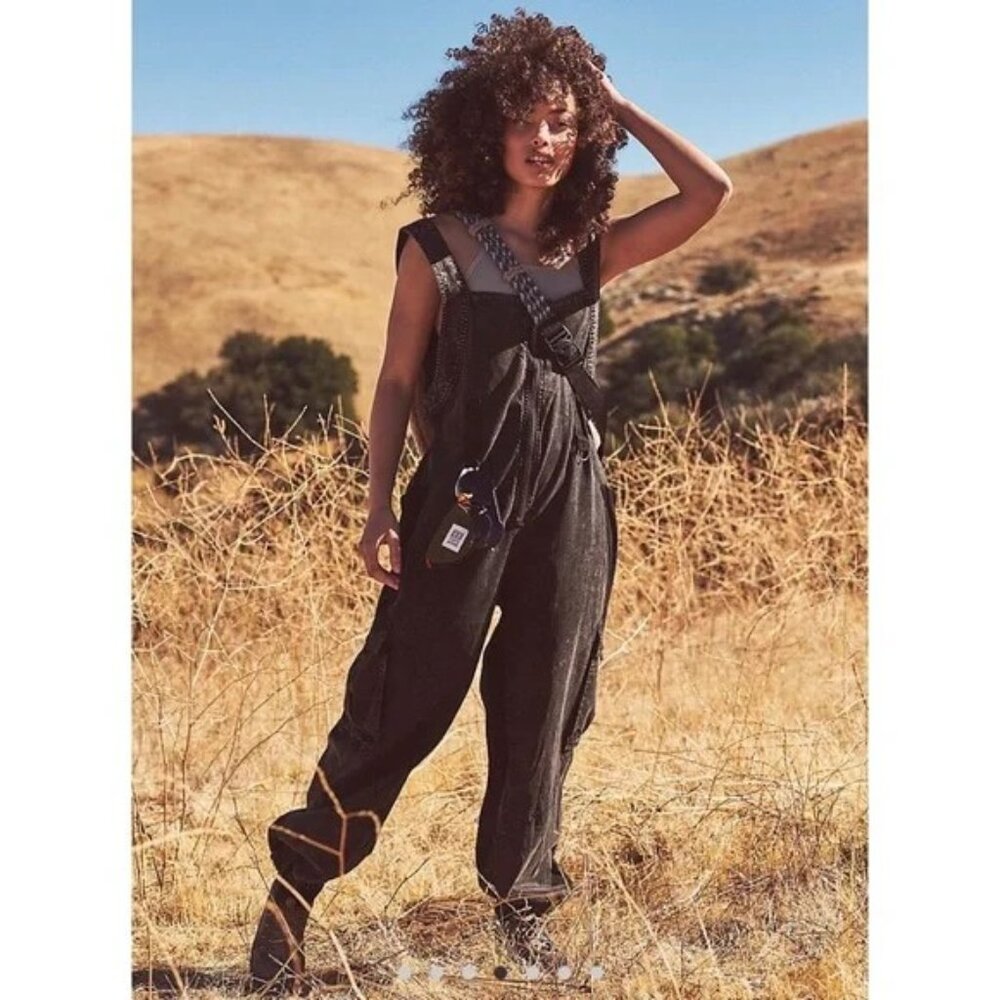 Free People Fast Track Onesie Black Cotton Coveralls Jumpsuit, Size S